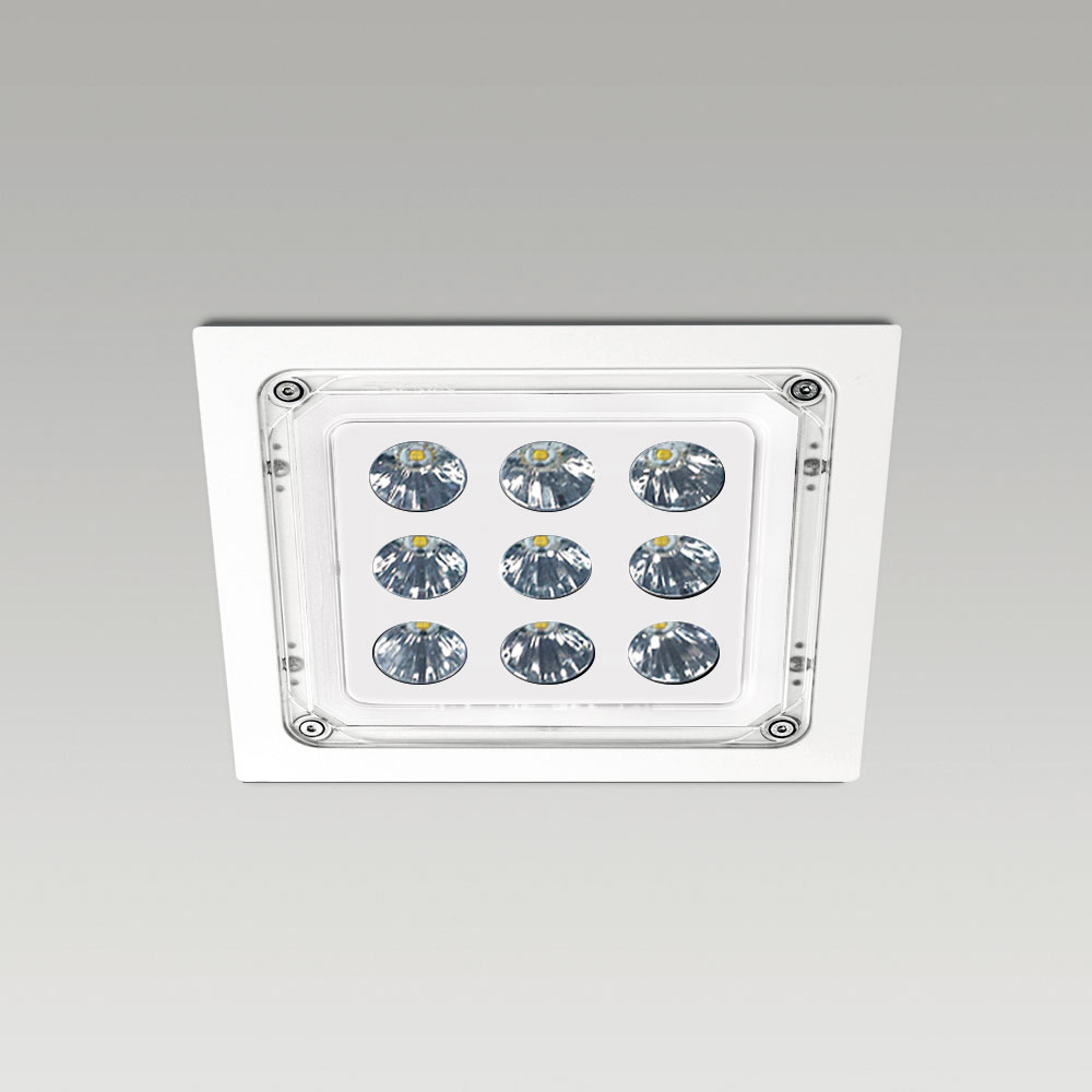 Einbauleuchten mit hohem Schutzgrad  Ceiling recessed downlight for outdoor lighting with squared design