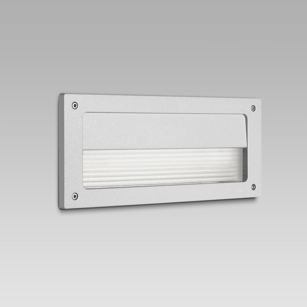 Recessed wall luminaires  Wall recessed steplight for functional lighting of outdoor areas featuring a rectangular design