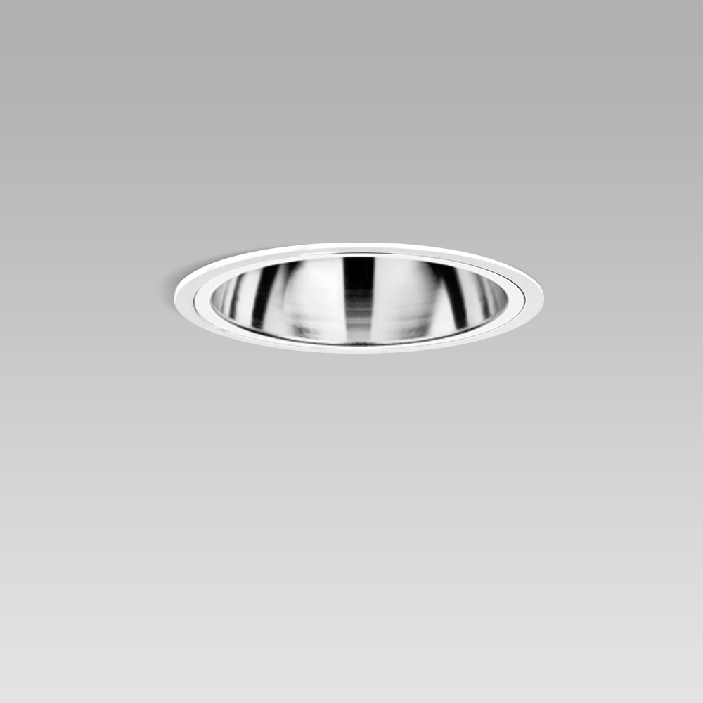 Downlight da incasso a soffitto dal design raffinato per illuminazione di interni, con vetro e ottica simmetrica